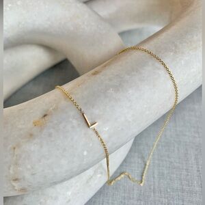 14k solid gold MAYA BRENNER ASYMMETRICAL INITIAL NECKLACE by Mark & Graham, “L”